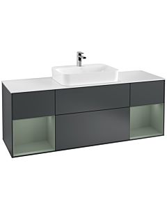 Villeroy und Boch Finion Villeroy und Boch G451GMHG 160cm, plaque de finition blanc mat, Emotion, étagères laqué mat olive, Midnight Blue Matt Lacquer