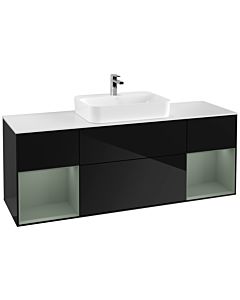 Villeroy und Boch Finion Villeroy und Boch G451GMPH 160cm, plaque de finition blanc mat, Emotion, étagères olive laqué mat, Glossy Black Lacquer