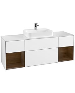 Villeroy und Boch Finion Waschtischunterschrank G451GNGF 160cm, Abdeckplatte white matt, Emotion, Regale Walnut veneer, Glossy white lacquer