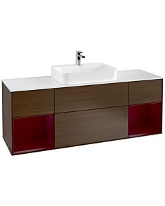 Villeroy und Boch Finion Waschtischunterschrank G451HBGN 160cm, Abdeckplatte white matt, Emotion, Regale Peony matt lacquer, Walnut veneer