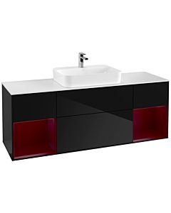 Villeroy und Boch Finion Waschtischunterschrank G451HBPH 160cm, Abdeckplatte white matt, Emotion, Regale Peony matt lacquer, Glossy Black Lacquer