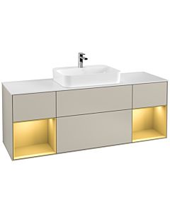 Villeroy und Boch Finion Waschtischunterschrank G451HFHH 160cm, Abdeckplatte white matt, Emotion, Regale Gold matt lacquer, Sand Matt Lacquer