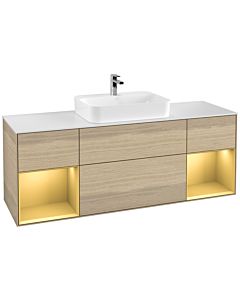 Villeroy und Boch Finion Villeroy und Boch G451HFPC 160cm, plaque de finition blanc mat, Emotion, étagères laqué or mat, Oak Veneer