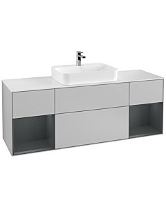Villeroy und Boch Finion Waschtischunterschrank G451HGGJ 160cm, Abdeckplatte white matt, Emotion, Regale Midnight matt lacquer, Light grey matt