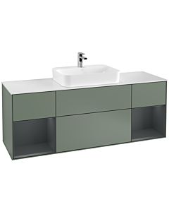 Villeroy und Boch Finion Waschtischunterschrank G451HGGM 160cm, Abdeckplatte white matt, Emotion, Regale Midnight matt lacquer, Olive Matt Lacquer