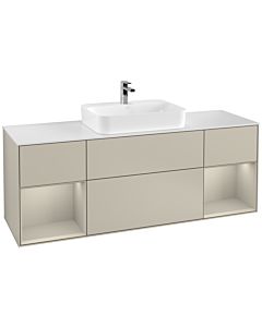 Villeroy und Boch Finion Waschtischunterschrank G451HHHH 160cm, Abdeckplatte white matt, Emotion, Regale sand matt lacquer, Sand Matt Lacquer