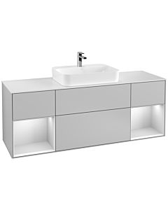 Villeroy und Boch Finion Waschtischunterschrank G451MTGJ 160cm, Abdeckplatte white matt, Emotion, Regale White matt lacquer, Light grey matt