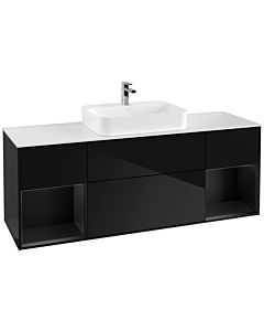 Villeroy und Boch Finion Waschtischunterschrank G451PDPH 160cm, Abdeckplatte white matt, Emotion, Regale Black matt lacquer, Glossy Black Lacquer