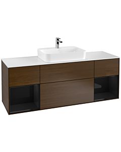Villeroy und Boch Finion Villeroy und Boch G451PHGN 160cm, plaque de finition blanc mat, Emotion, étagères Laque noir brillant, placage noyer