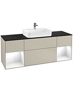 Villeroy und Boch Finion Villeroy und Boch G452GFHH 160cm, plaque de finition noir mat, Emotion, étagères Laque blanc brillant, Sand Matt Lacquer
