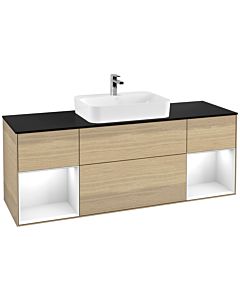 Villeroy und Boch Finion Villeroy und Boch Finion G452GFPC 160cm, cover plate black matt, Emotion, shelves Glossy white lacquer, Oak Veneer