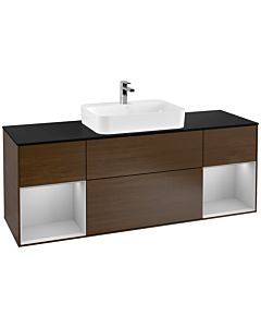 Villeroy und Boch Finion Waschtischunterschrank G452GJGN 160cm, Abdeckplatte black matt, Emotion, Regale Light grey matt lacquer, Walnut veneer