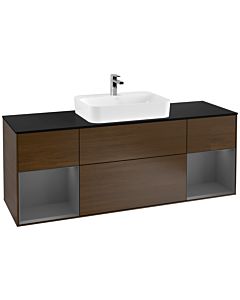 Villeroy und Boch Finion Villeroy und Boch G452GKGN 160cm, plaque de finition noir mat, Emotion, étagères laqué mat anthracite, placage noyer