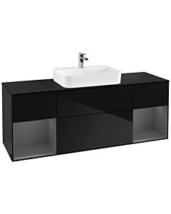Villeroy und Boch Finion Waschtischunterschrank G452GKPH 160cm, Abdeckplatte black matt, Emotion, Regale Anthracite matt lacquer, Glossy Black Lacquer