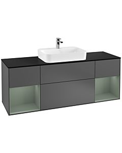Villeroy und Boch Finion Waschtischunterschrank G452GMGK 160cm, Abdeckplatte black matt, Emotion, Regale Olive matt lacquer, Anthracite matt