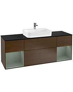 Villeroy und Boch Finion Villeroy und Boch G452GMGN 160cm, plaque de finition noir mat, Emotion, étagères laqué olive, placage noyer