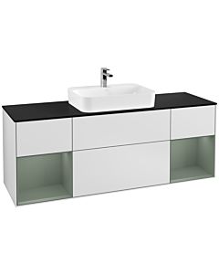 Villeroy und Boch Finion Villeroy und Boch G452GMMT 160cm, plaque de finition noir mat, Emotion, étagères laqué mat olive, laqué mat blanc