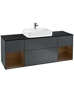 Villeroy und Boch Finion Villeroy und Boch G452GNHG 160cm, plaque de finition noir mat, Emotion, étagères placage noyer, Midnight Blue Matt Lacquer