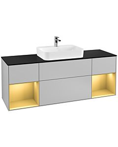 Villeroy und Boch Finion Waschtischunterschrank G452HFGJ 160cm, Abdeckplatte black matt, Emotion, Regale Gold matt lacquer, Light grey matt
