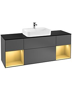 Villeroy und Boch Finion Waschtischunterschrank G452HFGK 160cm, Abdeckplatte black matt, Emotion, Regale Gold matt lacquer, Anthracite matt