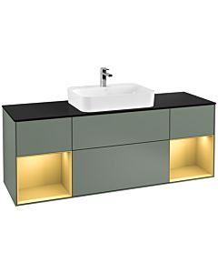 Villeroy und Boch Finion Waschtischunterschrank G452HFGM 160cm, Abdeckplatte black matt, Emotion, Regale Gold matt lacquer, Olive Matt Lacquer