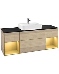 Villeroy und Boch Finion Waschtischunterschrank G452HFPC 160cm, Abdeckplatte black matt, Emotion, Regale Gold matt lacquer, Oak Veneer