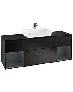 Villeroy und Boch Finion Waschtischunterschrank G452HGPD 160cm, Abdeckplatte black matt, Emotion, Regale Midnight matt lacquer, Black matt lacquer