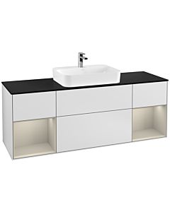 Villeroy und Boch Finion Waschtischunterschrank G452HHMT 160cm, Abdeckplatte black matt, Emotion, Regale sand matt lacquer, White matt lacquer