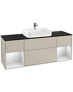 Villeroy und Boch Finion Waschtischunterschrank G452MTHH 160cm, Abdeckplatte black matt, Emotion, Regale White matt lacquer, Sand Matt Lacquer