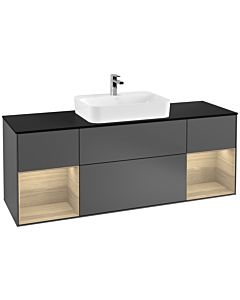 Villeroy und Boch Finion Waschtischunterschrank G452PCGK 160cm, Abdeckplatte black matt, Emotion, Regale Oak Veneer, Anthracite matt