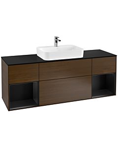 Villeroy und Boch Finion Villeroy und Boch G452PDGN 160cm, plaque de finition noir mat, Emotion, étagères laqué noir mat, placage noyer