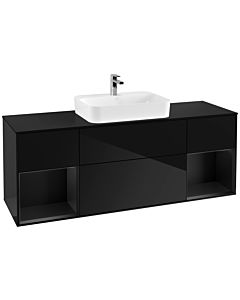 Villeroy und Boch Finion Waschtischunterschrank G452PDPH 160cm, Abdeckplatte black matt, Emotion, Regale Black matt lacquer, Glossy Black Lacquer