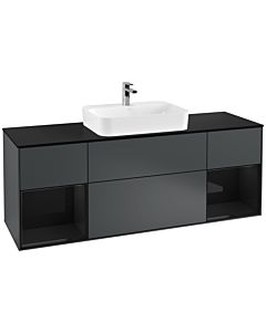 Villeroy und Boch Finion Villeroy und Boch G452PHHG 160cm, plaque de finition noir mat, Emotion, étagères Laqué noir brillant, Midnight Blue Matt Lacquer