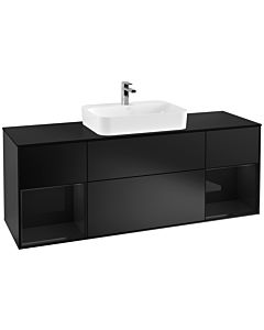 Villeroy und Boch Finion Villeroy und Boch G452PHPD 160cm, plaque de finition noir mat, Emotion, étagères laqué noir brillant, laqué noir mat