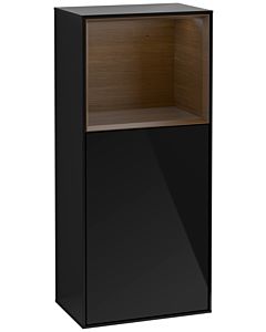 Villeroy und Boch Armoire latérale Finion G500GNPH 41.8x93.6cm, gauche, émotion, étagère au dessus Walnut Veneer , Glossy Black Lacquer