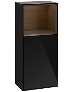 Villeroy und Boch Armoire latérale Finion G510GNPH 41.8x93.6cm, droite, émotion, étagère au-dessus Walnut Veneer , Glossy Black Lacquer