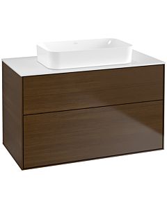 Villeroy und Boch Finion Waschtischunterschrank G64100GN 100x60,3x50,1mm, Wandbeleuchtung, Glass White Matt, Walnut veneer