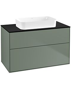 Villeroy und Boch Finion Waschtischunterschrank G64200GM 100x60,3x50,1mm, Wandbeleuchtung, Glass Black Matt, Olive Matt Lacquer