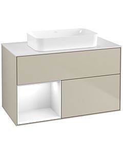 Villeroy und Boch Finion Waschtischunterschrank G651GFHH 100x60,3x50,1cm, Regal links Glossy white lacquer, Sand Matt Lacquer