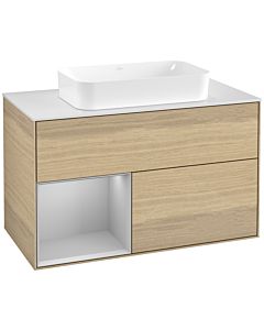 Villeroy und Boch Finion Waschtischunterschrank G651GJPC 100x60,3x50,1cm, Regal links Light grey matt, Oak Veneer