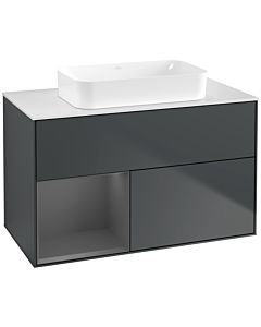 Villeroy und Boch Finion Waschtischunterschrank G651GKHG 100x60,3x50,1cm, Regal links Anthracite matt, Midnight Blue Matt Lacquer