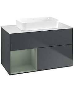 Villeroy und Boch Finion Waschtischunterschrank G651GMHG 100x60,3x50,1cm, Regal links Olive Matt Lacquer, Midnight Blue Matt Lacquer