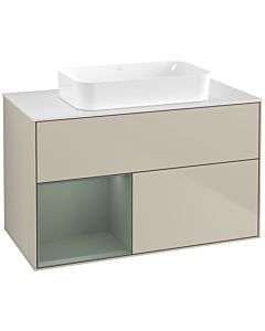 Villeroy und Boch Finion Waschtischunterschrank G651GMHH 100x60,3x50,1cm, Regal links Olive Matt Lacquer, Sand Matt Lacquer
