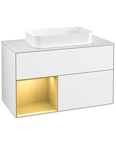 Villeroy und Boch Finion Villeroy und Boch G651HFGF 100x60.3x50.1cm, étagère gauche or mat, laqué blanc brillant