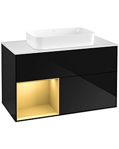 Villeroy und Boch Finion Waschtischunterschrank G651HFPH 100x60,3x50,1cm, Regal links Gold matt, Glossy Black Lacquer