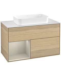 Villeroy und Boch Finion Waschtischunterschrank G651HHPC 100x60,3x50,1cm, Regal links Sand Matt Lacquer, Oak Veneer