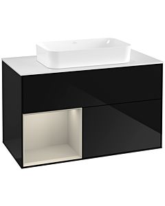 Villeroy und Boch Finion Villeroy und Boch G651HHPH 100x60.3x50.1cm, étagère à gauche Sand Matt Lacquer , Glossy Black Lacquer