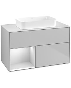 Villeroy und Boch Finion Waschtischunterschrank G651MTGJ 100x60,3x50,1cm, Regal links White matt lacquer, Light grey matt