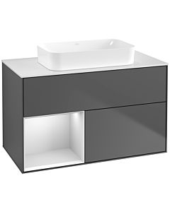 Villeroy und Boch Finion Villeroy und Boch G651MTGK 100x60.3x50.1cm, étagère à gauche laqué blanc mat, anthracite mat