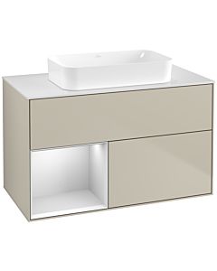Villeroy und Boch Finion Villeroy und Boch G651MTHH 100x60.3x50.1cm, étagère gauche laqué blanc mat, Sand Matt Lacquer
